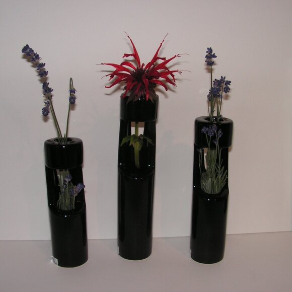 Mikasa Truck Bloom Set of 3 Vases Black Ceramic - Picture 12 of 16